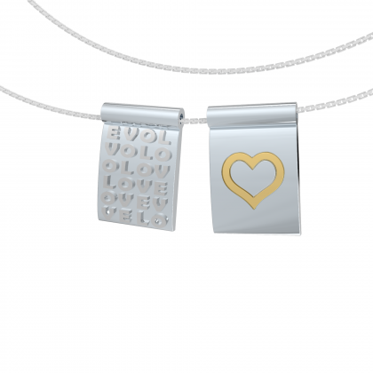 Double Heart Necklace Silver 'Flame' Collection with Gold Application