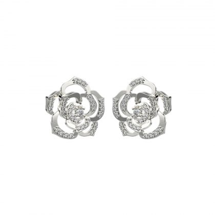 Pair of Earrings 'ROSES' Collection in White Gold and Diamonds