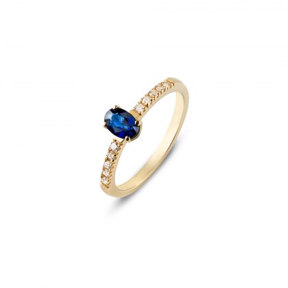Solitaire Ring 'ROMANCE' in Yellow Gold, Sapphire and Diamonds n° 15